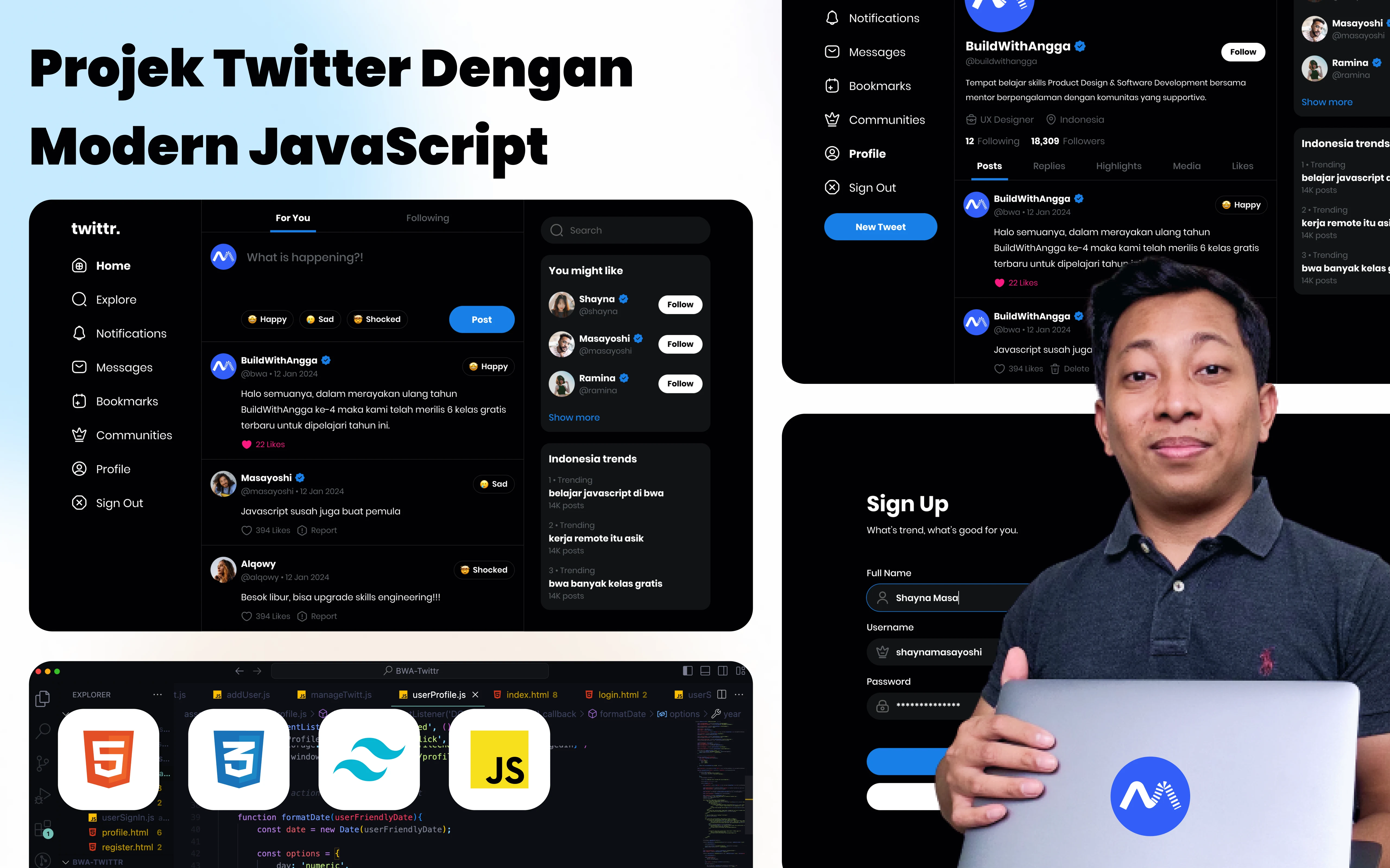 Kelas Modern JavaScript: Bikin Projek Website Seperti Twitter di BuildWithAngga